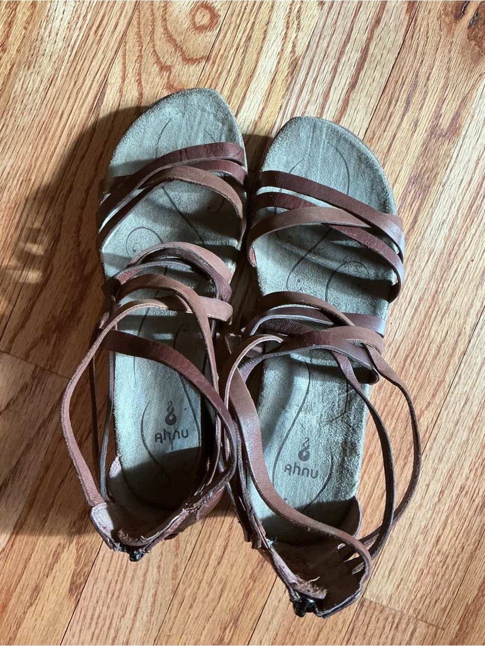 Ahnu Brown Leather Gladiator Sandals Women's Size 8 Comfort Boho Zip Back - Picture 15 of 15